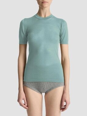 Malo - Cashmere Short-Sleeve Top in Tuscan Mint